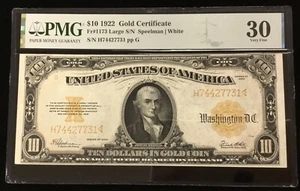 $10 1922 Gold Certificate Fr. 1173 Large S/N PMG Very Fine 30 Speelman/White - Picture 1 of 9