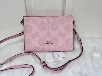 NWT Coach Slim Crossbody Bag In Signature Canvas CAR12 In Powder Pink Fast Ship - Image 1 of 4