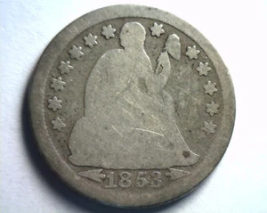 1853 ARROWS SEATED LIBERTY DIME GOOD G NICE ORIGINAL COIN BOBS COINS FAST SHIP - Picture 1 of 2