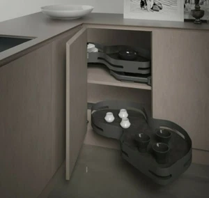 Kitchen Corner Pull Out 2 Grey Shelves Soft Close Tray Storage Left Right Handed - Picture 1 of 9