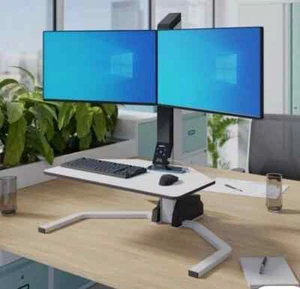 Silverline Freedom Sit Stand Desk Riser White Double Bracket Dual Monitor (New) - Picture 1 of 4