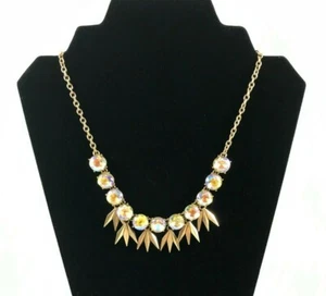 NEW Gold NECKLACE J CREW Yellow & Blue Aurora Borealis Rhinestones 18"-21" + Bag - Picture 1 of 10