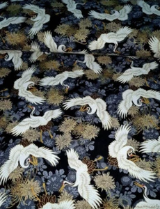1yard Crane Japanese Grey Black color gold Chinese Oriental fabric 58" N - Picture 1 of 2