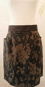 Closet Skirt Size 14 Short Black Floral Pockets Zip Cotton Metallic - Picture 1 of 17