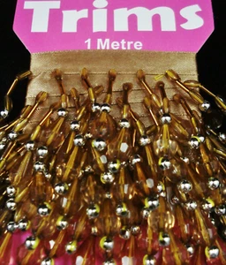 Cortes con cuentas 1 m marrón gotas/cuentas plateadas artesanías costura pantallas - Imagen 1 de 2