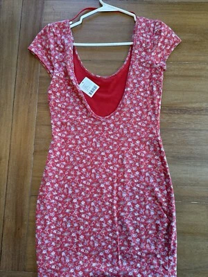 Urban Outfitters Dress Womens Sz Smal Red Floral Scoop Back Stretch Sexy Bodicon - Image 1 of 4
