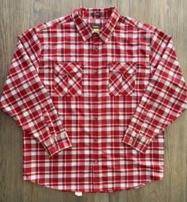 Camisa de hombre Cabela’s de franela roja a cuadros manga larga calce clásico talla XL regular Foto 1 de 3