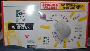 Logitech Mouseman mouse & Microsoft Windows 3.0 value pack new vintage serial - Picture 1 of 4