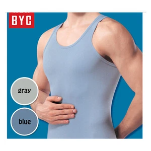 BYC Hombre Camiseta sin mangas Ropa interior Camisetas Azul Algodón 100% Cuello en U 4 Paquetes Corea - Imagen 1 de 5