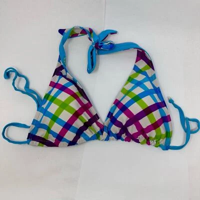 Винтажный треугольник струнных инструментов бикини с бретелью через шею верхний размер M двусторонний цветной с подкладкой Y2K 00s - Изображение 1 из 4