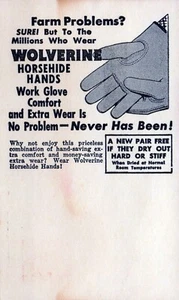 Bauernhof Probleme? Wolverine Horsehide Hände Arbeitshandschuhe Werbung Postkarte - Bild 1 von 2