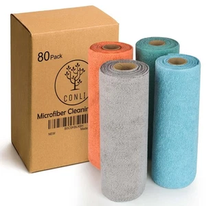 4 Roll Microfiber Cleaning Cloth 80 Pack Reusable Microfiber Towels for House... - Picture 1 of 7