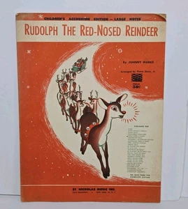 Vintage Rudolph das Rentier mit der roten Nase Noten 1949 Akkordeon große Note Kind - Bild 1 von 8