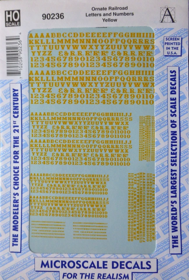 Calcomanía a microescala #90236 letras y números de ferrocarril ornamentados - amarillo - escala 1:87 Foto 1 de 1