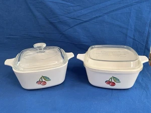 2 Corning Ware Fruit Basket Cherries Mini Casseroles, P-43-B, 2 3/4 Cups, Lids - Picture 1 of 5
