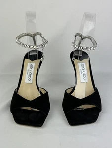 Jimmy Choo Saeda 100 Stiletto Black Suede Heels EU 37.5 Crystal COA Retail $1375 - Picture 1 of 20