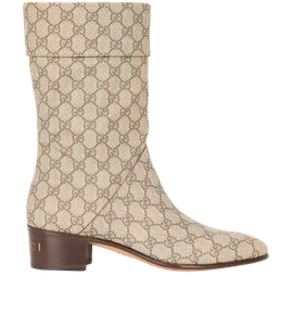 Gucci Monogram Boots Beige Coated Canvas Womens 8 - Picture 1 of 5