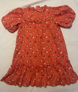 Janie and Jack Dress Girls Sz 8 Orange Floral Lined Yellow Relaxed Fit - Picture 1 of 12