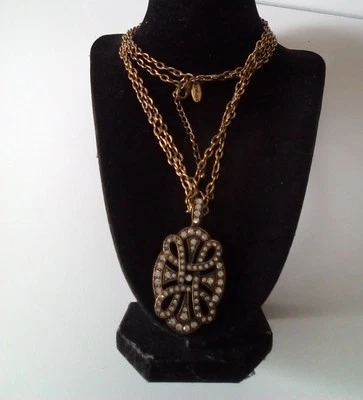 VG Signed Jewel Kade Long Layered Chain Necklace With Encrusted Crystal Pendant - Image 1 of 4