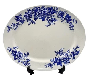 Antique Cauldon England “Salopa” Platter – Large Oval – Blue Floral  c.1905–1920 - Picture 1 of 13
