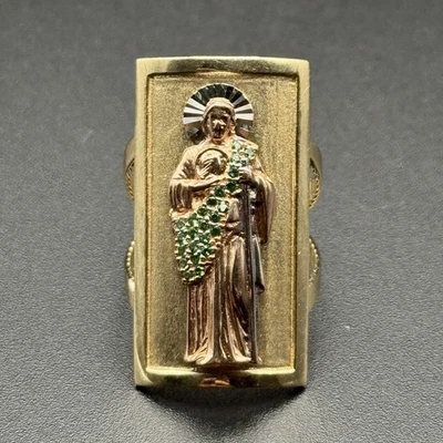 Anillo de tres tonos St. Jude de oro de 14 quilates talla 5 - icono devocional de oro macizo Foto 1 de 4