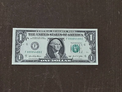 2021 $1 Binary F88884488E UNC with 6 of kind 8s and pair 4s ungraded - Image 1 of 2