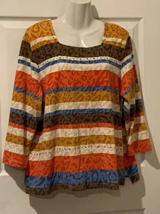 Alfred Dunner Top Multi Stripe Cotton Stretch 3/4 Sleeves Size L - Picture 1 of 4