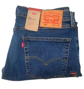Levi's 505 Regular Fit Men's Jeans Dark Wash 36 x 32 Red Tab NWT - Picture 1 of 7
