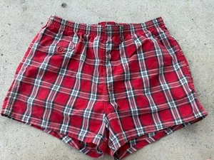 Vintage Penney’s Short Swim Trunks Medium (32/34) Plaid Red Black White 1960’s - Picture 1 of 9