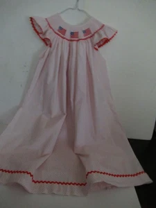 Vestido P77 Niñas Talla 12 Mano Calado Rojo Blanco Azul Bandera Americana Stitchey Fish - Imagen 1 de 8
