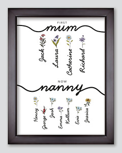 First Mum Now Nanny Birth Flower Personalised Print Gift A4