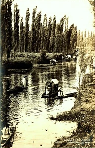 RPPC Xochimilco Kanal in El Lago schwimmende Blumenboote Echtfoto Postkarte - Bild 1 von 2
