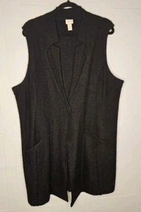 Chico's Black Boiled Wool Long Sweater Vest with Button Pockets Womens 3/XL - Picture 1 of 14