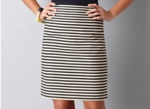 Gonna loft donna foderata a righe a matita misto cotone blu navy e avorio taglia 0 nuova senza etichette - Foto 1 di 9