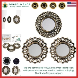 Vintage Gold Wall Mirrors Set of 3 - Round Home Decor for Living Room & Bedroom - Picture 1 of 10