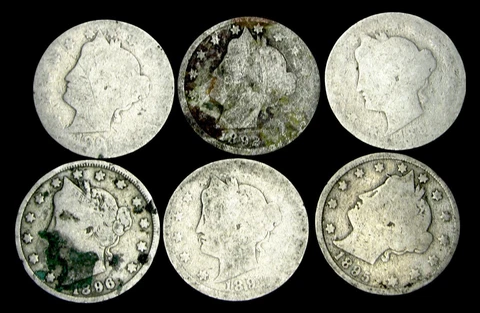 6 Mixed Date Liberty V Nickels Lot ---- Nice Details Lot ---- #OH528 Cover