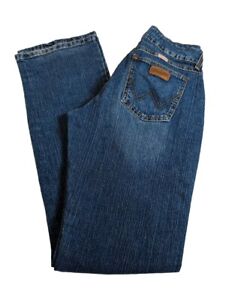 Women's Wrangler Premium Pink Patch Boot Cut Denim Blue Jeans 5/6 X 36 9MWZSD
