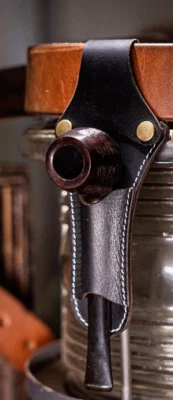 Hombre Cinturón Pipa Fumar Soporte Colgante Estuche Bolsillo Vaca Cuero Negro X2A Foto 1 de 4