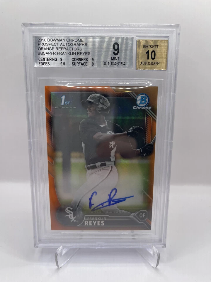 2016 Bowman Chrome Prospects Orange Refractor /25 Franklin Reyes BGS 9 Auto 10 - Image 1 of 2