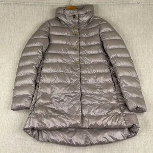 Herno Ultralight Puffer Half Coat Womens 42 Silver Goose Down Jacket Snap Preppy - Picture 1 of 13