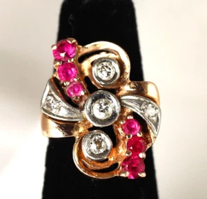 14K Rose Gold Vintage Ring Rubies Diamonds 7.7 Grams Size 4.5 - Picture 1 of 8