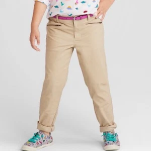 Cat & Jack Girls Size 6 Skinny Twill Uniform Pants Khaki Adjustable Waist Pocket - Picture 1 of 9