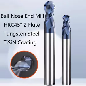 HRC45° 2 Flute Ball Nose End Mill Solid Carbide Milling Cutter Bit TiSiN Coating - Picture 1 of 10