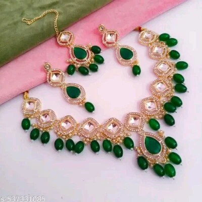 Индийский Болливуд позолоченный Кундан ожерелье серьги ювелирный набор свадебные украшения - Изображение 1 из 4
