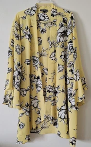 Damen gelb Blumen Krepp vorne offen Staubtuch Kimono Cardigan 3X Glockenärmel neu ohne Etikett - Bild 1 von 13