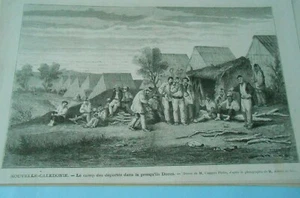 Gravure 1873 - Nouvelle Calédonie Camp déportés à Ducos - Imagen 1 de 1