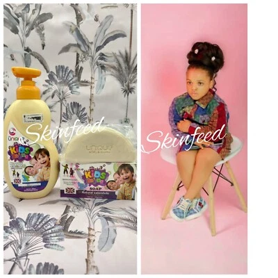 UNIQUE COSMETICS 3pcs. Unique Kids & Teens Skin Brightening Body Lotion & 2 Soap. Sensitive Skin