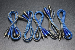 5 PCS 3 FT RCA WIRE BLUE GRAY 2 CHANNEL CAR HOME AUDIO INTERCONNECT STEREO BLS - Picture 1 of 5