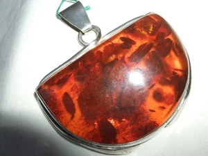CIONDOLO PENDANT ARGENTO STERLING 925 SILVER AMBRA BALTICA AMBER CM 7X7 CABOCHON - Foto 1 di 8