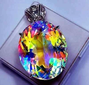 Natural Oval Mystic Topaz 98.15 Ct+ 925 Solid Silver Rainbow Pendant Gemstone - Picture 1 of 7
